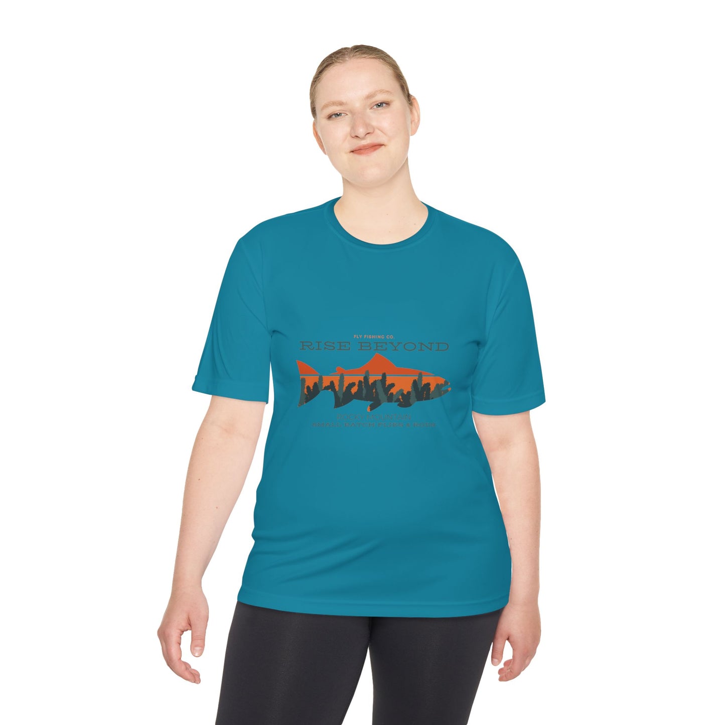 Rise Beyond Rocky Mountain Skyline Trout Tee - Adventure-Ready Unisex Moisture Wicking Tee