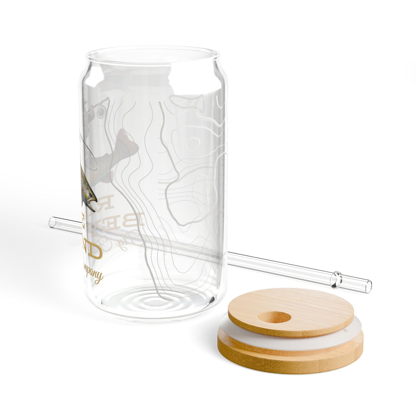 Rise Beyond Cowboy Trout Glass Cup with Bamboo Lid & Straw – Reusable Tumbler for Coffee, Tea & Cold Drinks