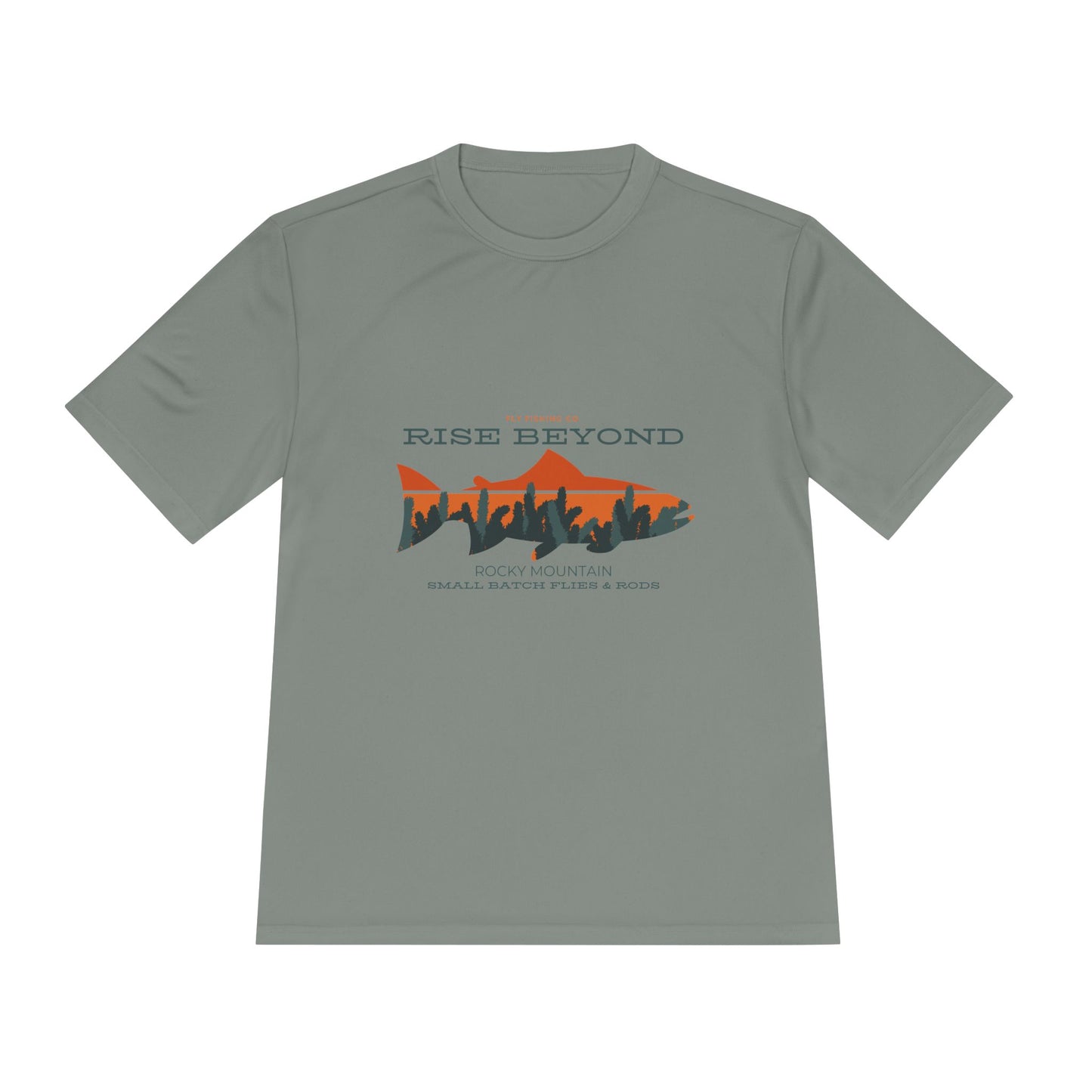 Rise Beyond Rocky Mountain Skyline Trout Tee - Adventure-Ready Unisex Moisture Wicking Tee