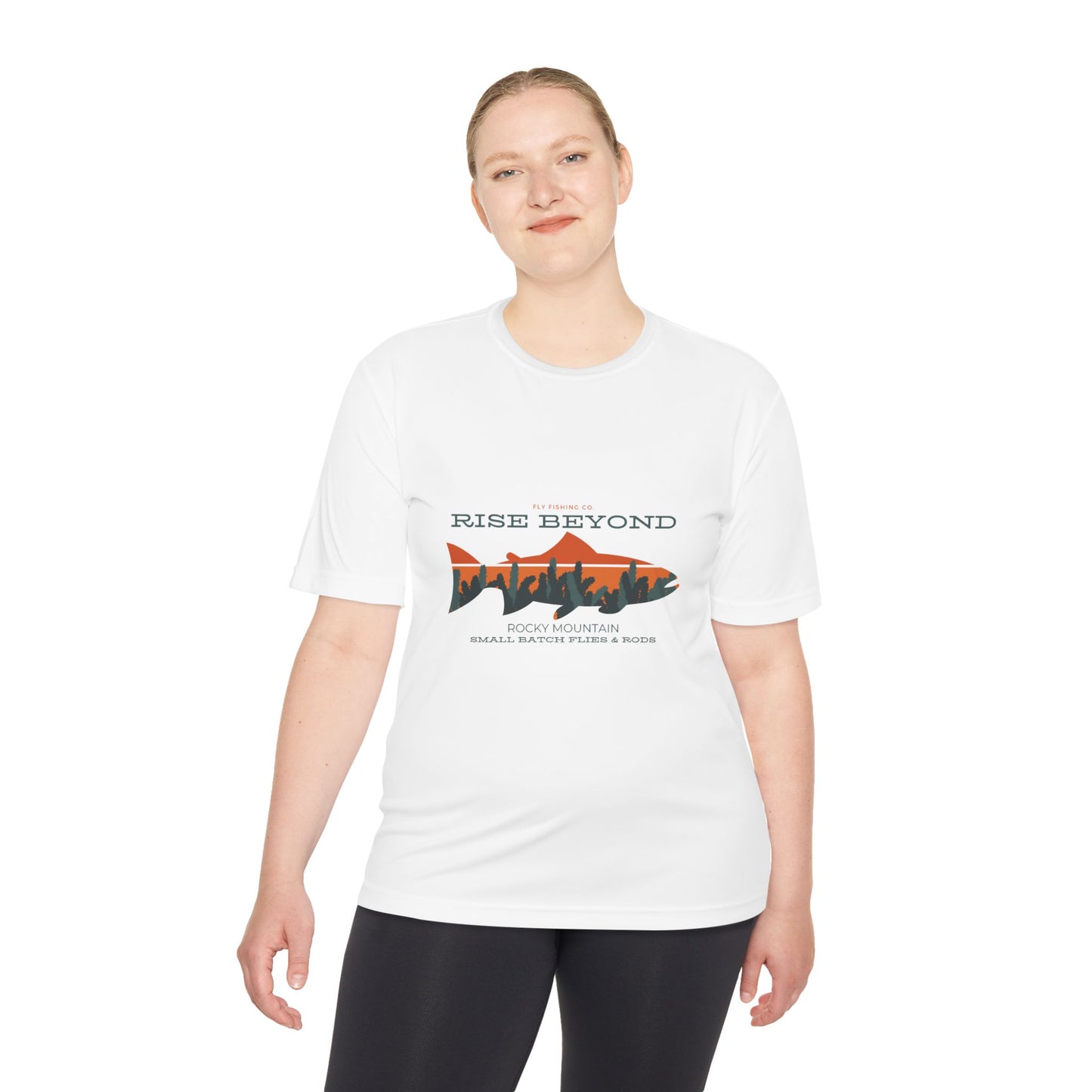 Rise Beyond Rocky Mountain Skyline Trout Tee - Adventure-Ready Unisex Moisture Wicking Tee
