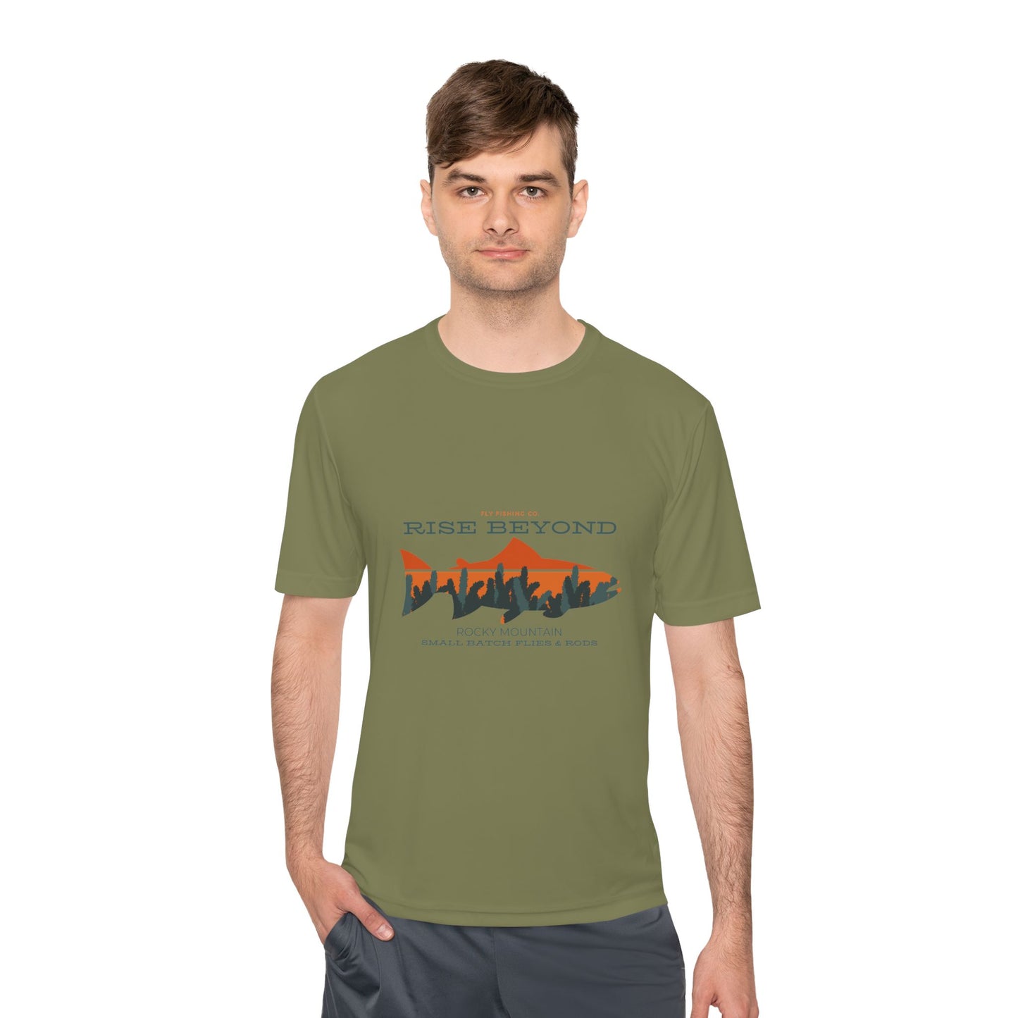 Rise Beyond Rocky Mountain Skyline Trout Tee - Adventure-Ready Unisex Moisture Wicking Tee