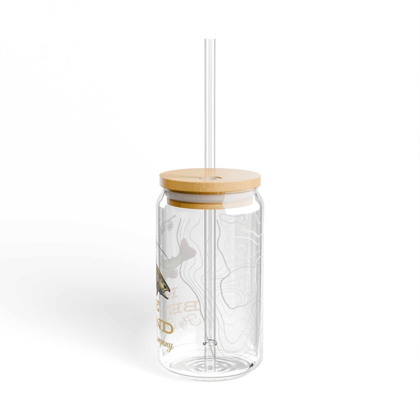 Rise Beyond Cowboy Trout Glass Cup with Bamboo Lid & Straw – Reusable Tumbler for Coffee, Tea & Cold Drinks