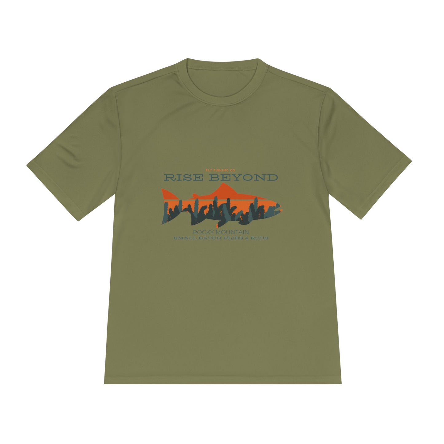 Rise Beyond Rocky Mountain Skyline Trout Tee - Adventure-Ready Unisex Moisture Wicking Tee