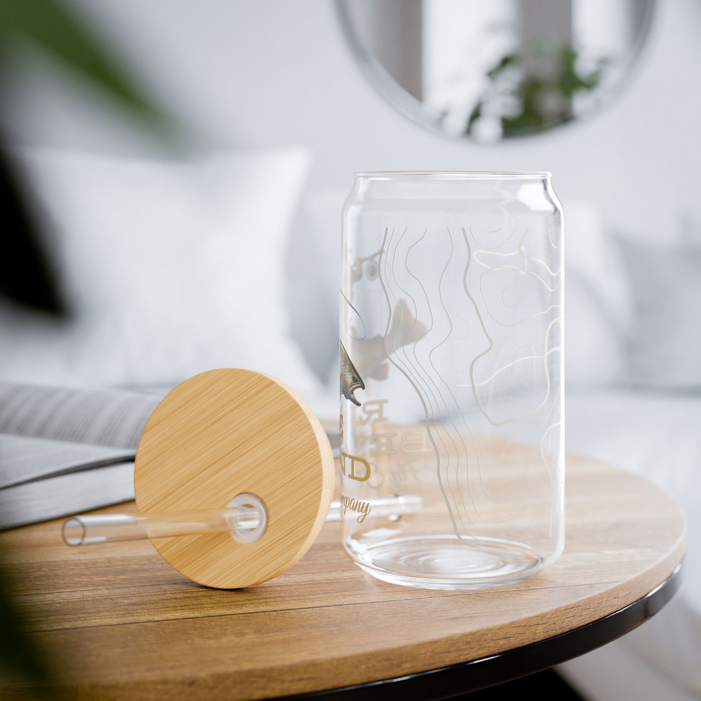 Rise Beyond Cowboy Trout Glass Cup with Bamboo Lid & Straw – Reusable Tumbler for Coffee, Tea & Cold Drinks