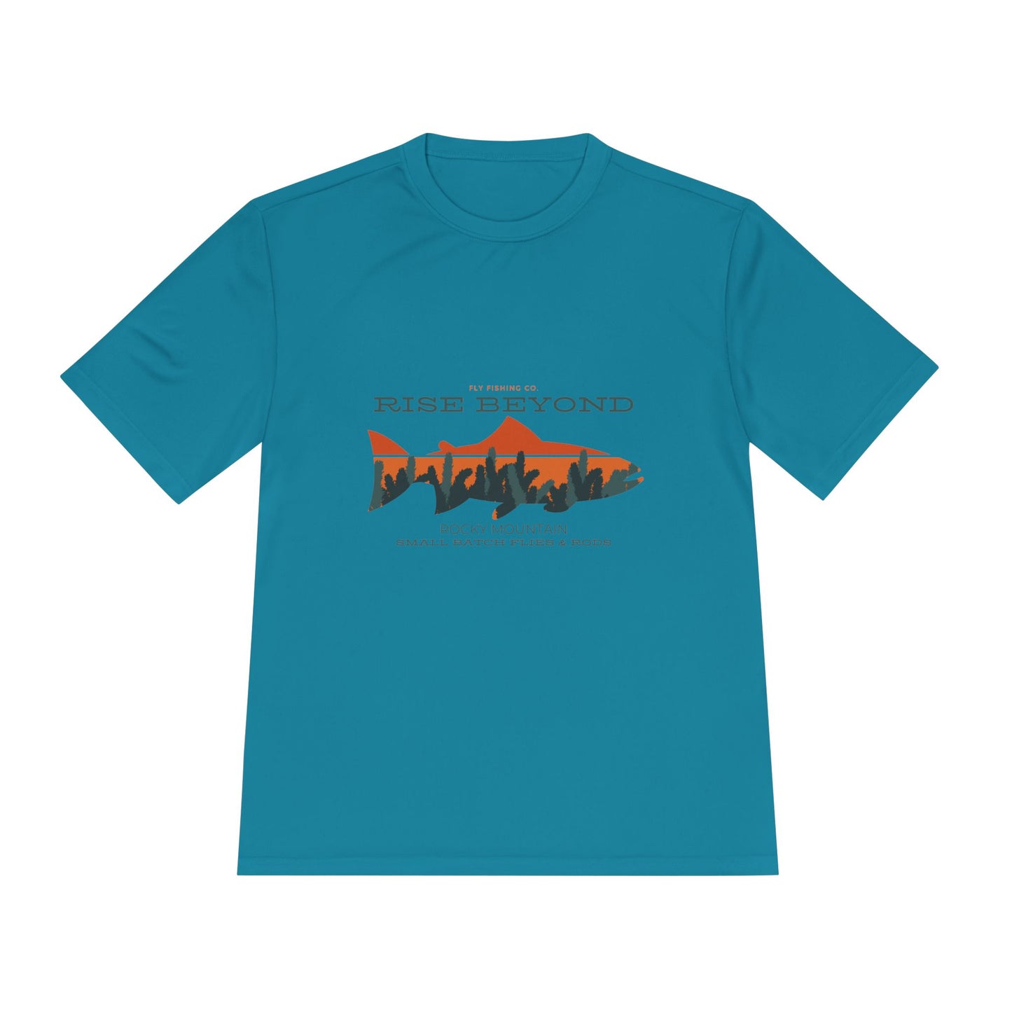 Rise Beyond Rocky Mountain Skyline Trout Tee - Adventure-Ready Unisex Moisture Wicking Tee