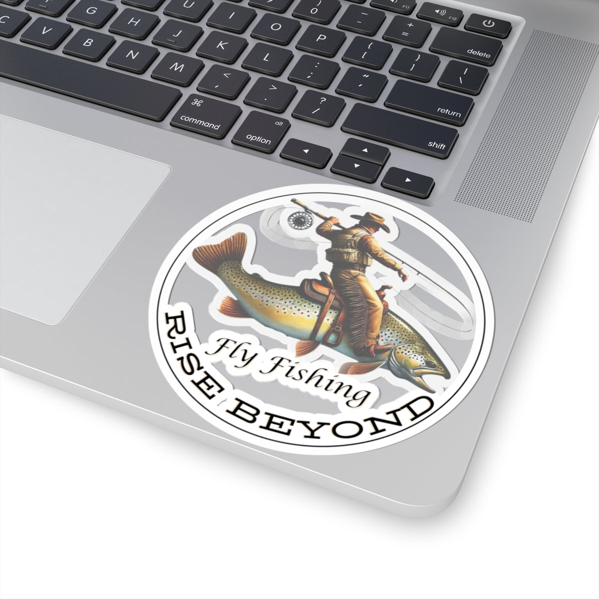 Cowboy Riding Trout Circle Fly Fishing Stickers