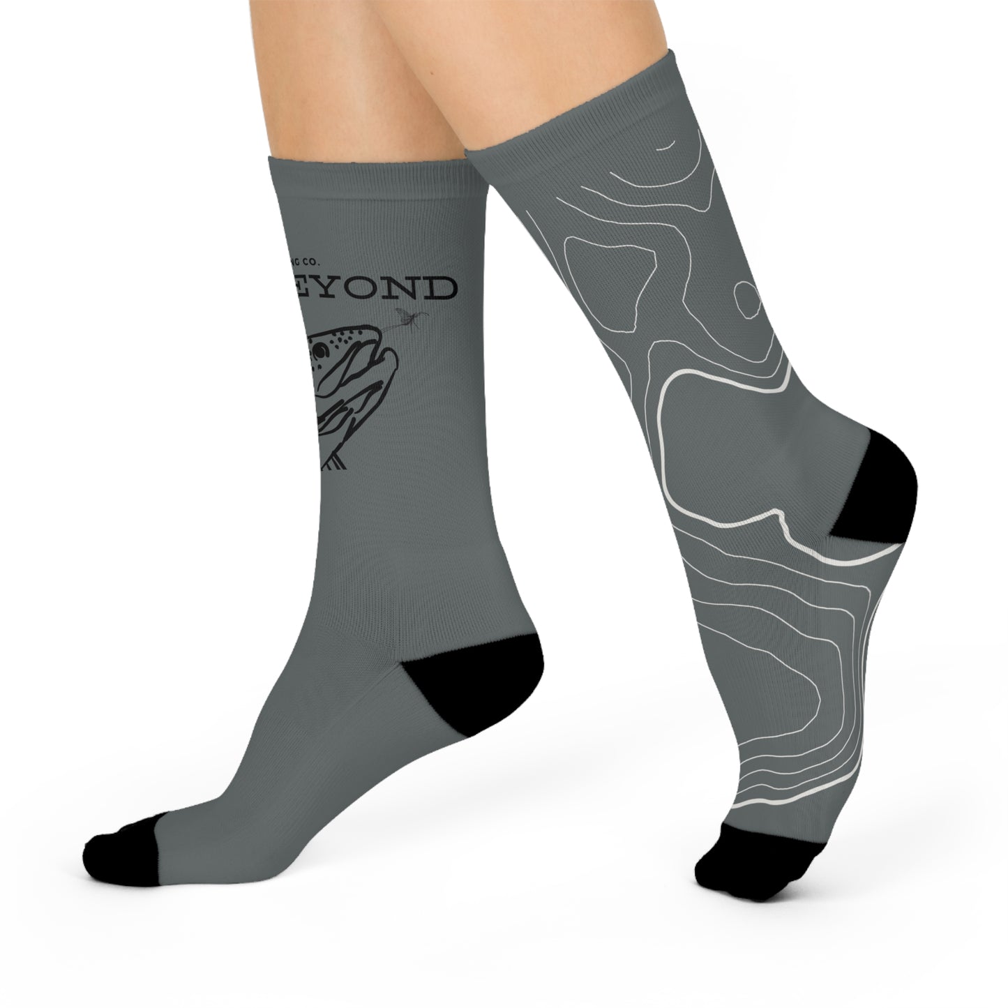 Rise Beyond Trout Head Topo Socks Fishing Comfort Crew Socks