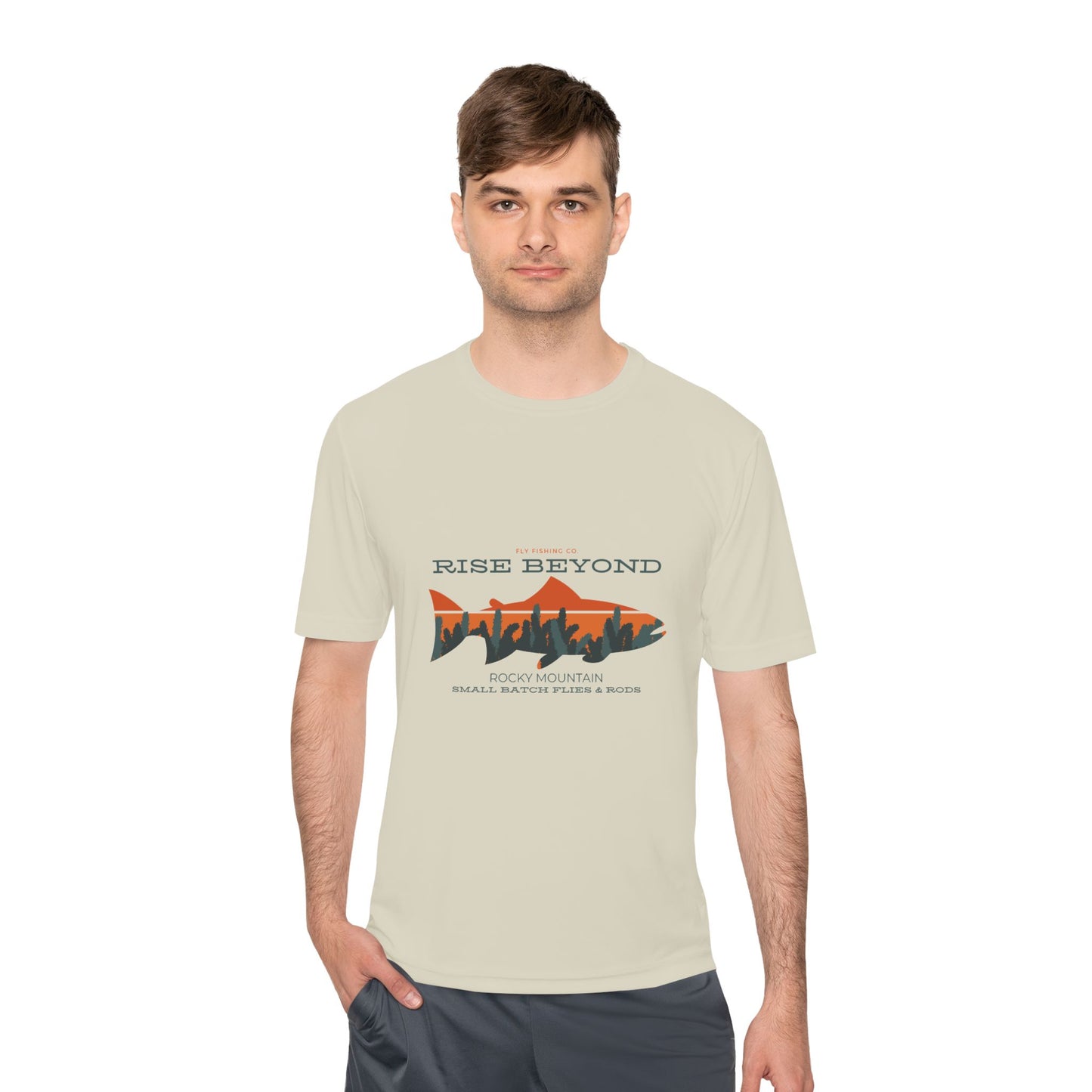 Rise Beyond Rocky Mountain Skyline Trout Tee - Adventure-Ready Unisex Moisture Wicking Tee