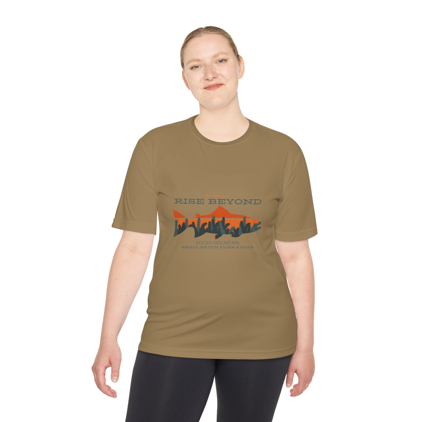 Rise Beyond Rocky Mountain Skyline Trout Tee - Adventure-Ready Unisex Moisture Wicking Tee
