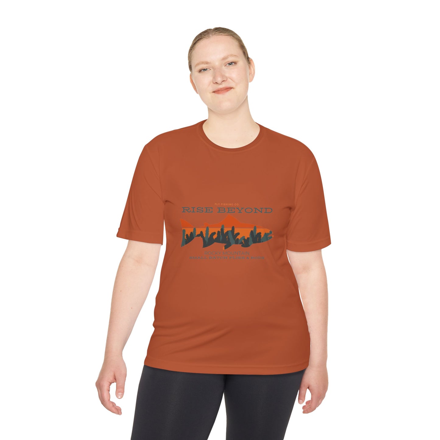 Rise Beyond Rocky Mountain Skyline Trout Tee - Adventure-Ready Unisex Moisture Wicking Tee