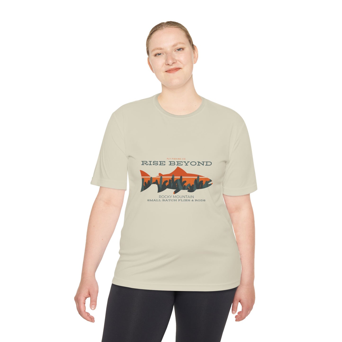Rise Beyond Rocky Mountain Skyline Trout Tee - Adventure-Ready Unisex Moisture Wicking Tee