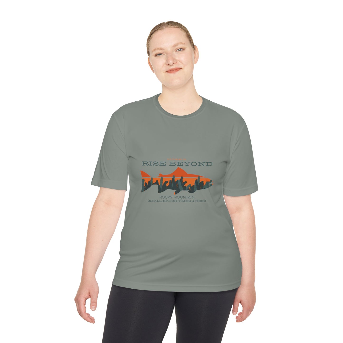 Rise Beyond Rocky Mountain Skyline Trout Tee - Adventure-Ready Unisex Moisture Wicking Tee
