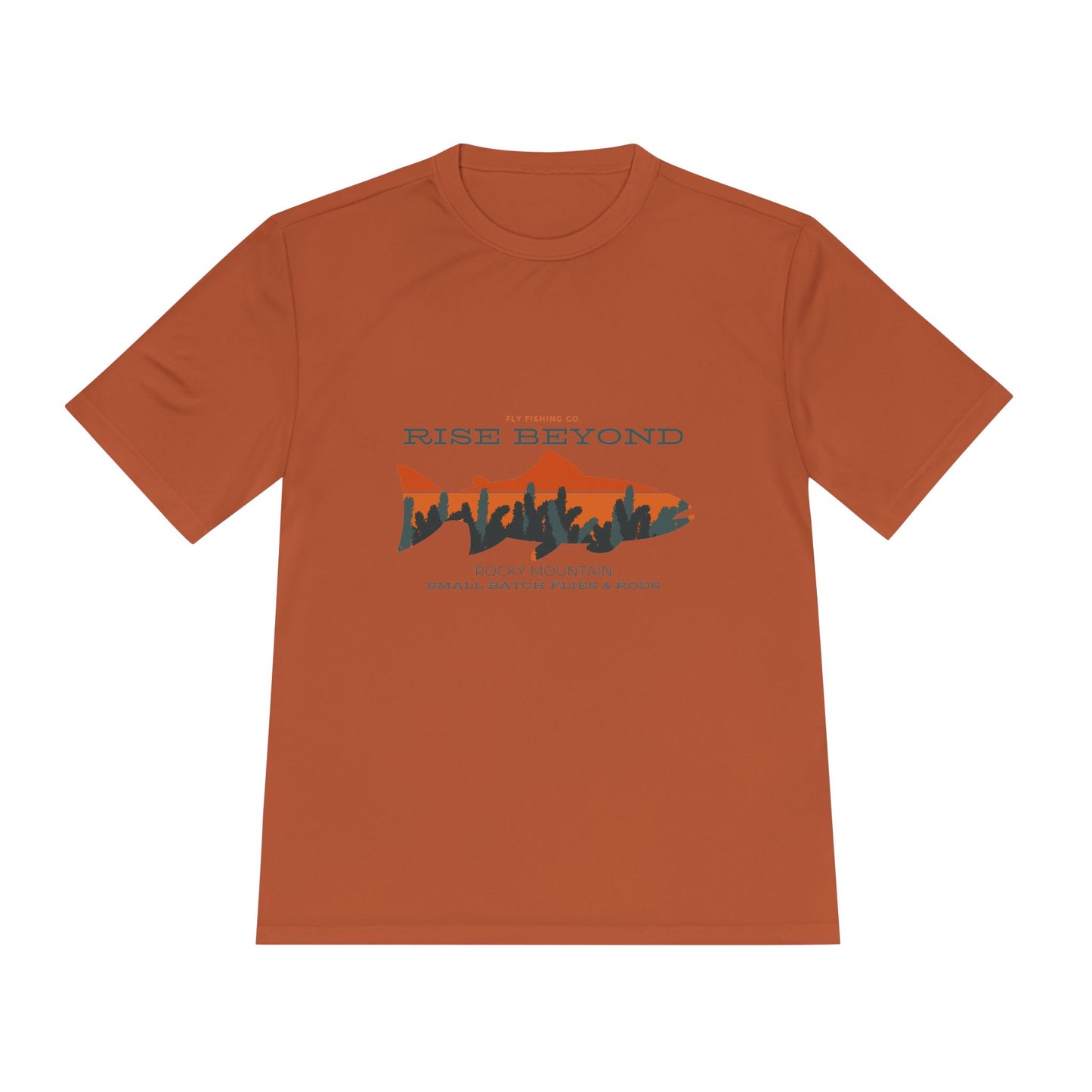 Rise Beyond Rocky Mountain Skyline Trout Tee - Adventure-Ready Unisex Moisture Wicking Tee