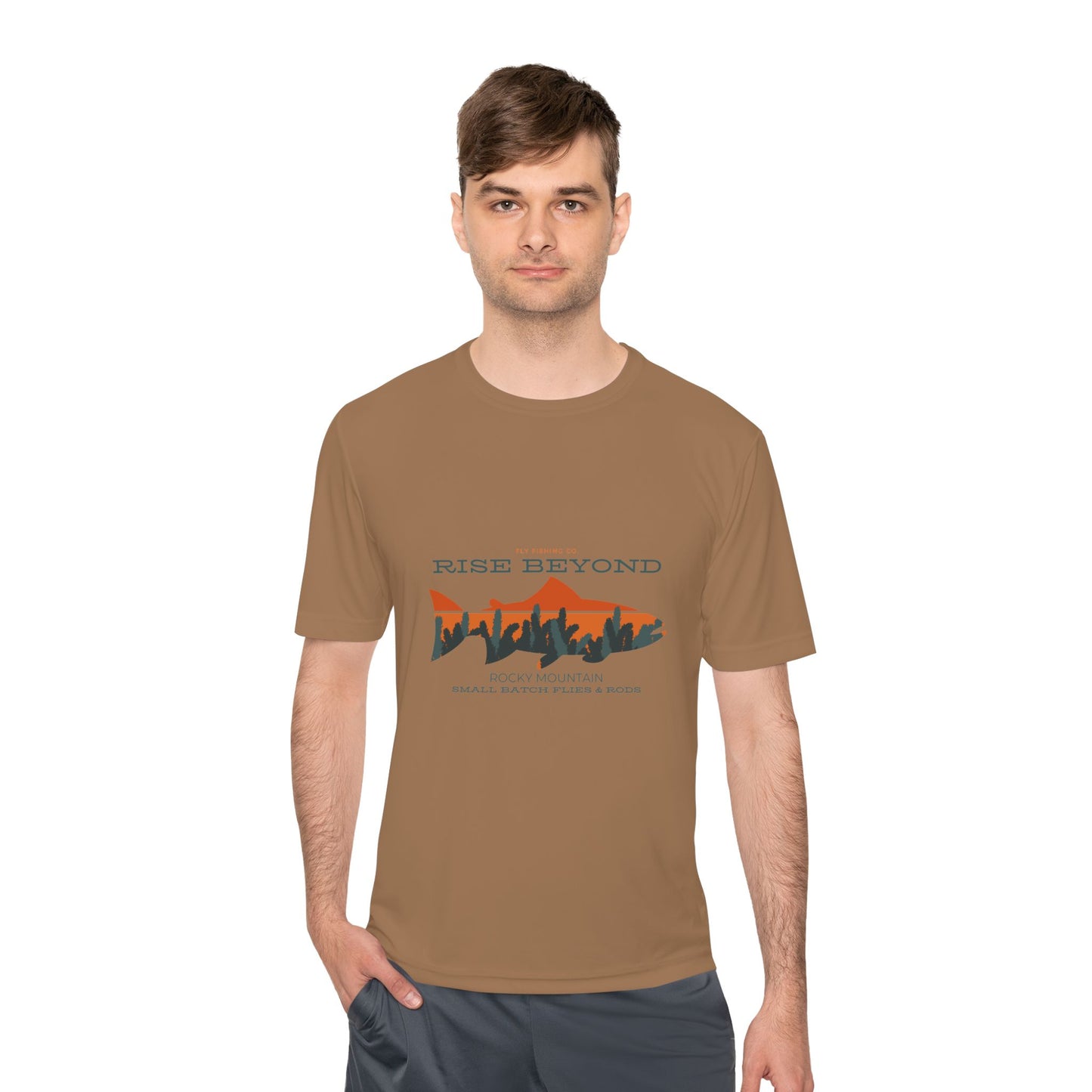 Rise Beyond Rocky Mountain Skyline Trout Tee - Adventure-Ready Unisex Moisture Wicking Tee