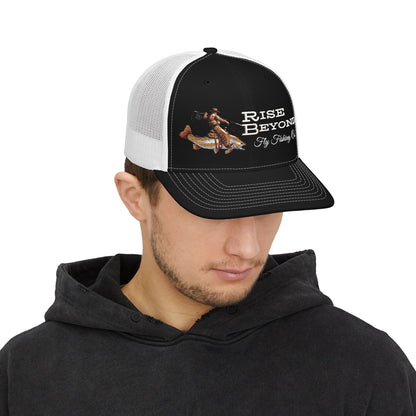 Rise Beyond Cowboy Trout Logo Trucker Hat