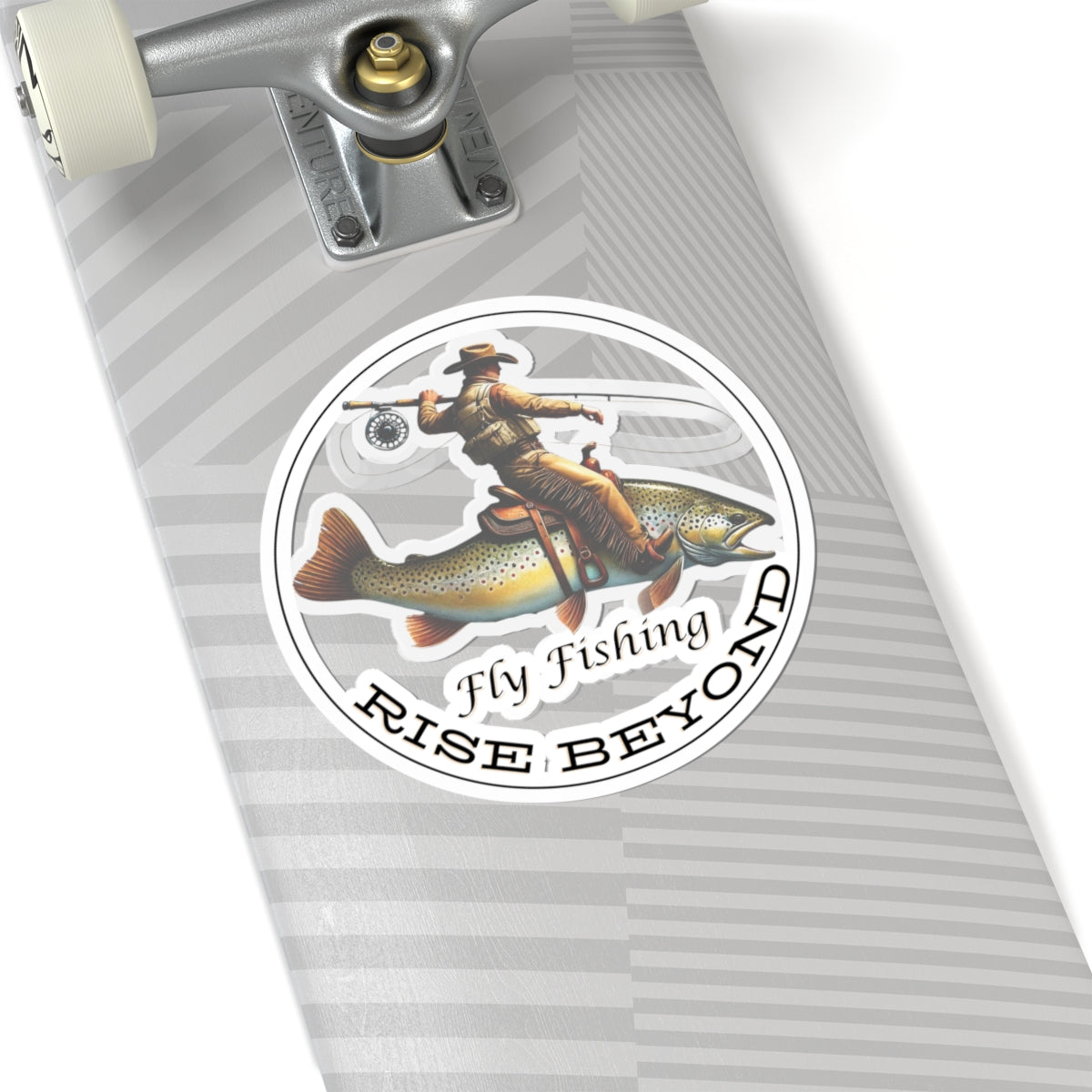 Cowboy Riding Trout Circle Fly Fishing Stickers