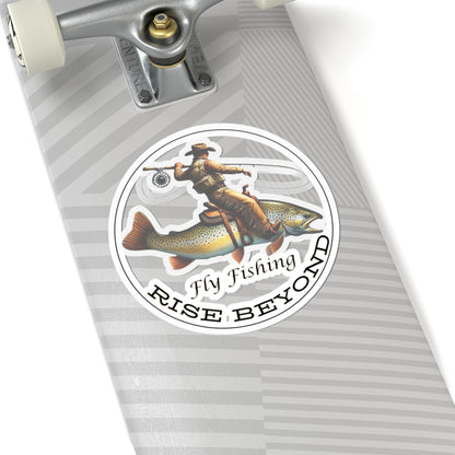 Cowboy Riding Trout Circle Fly Fishing Stickers