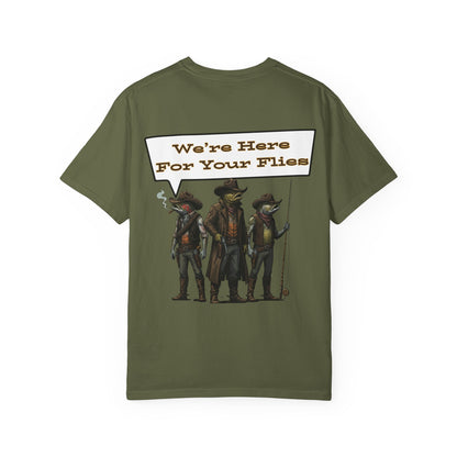 We’re Here for Your Flies – Outlaw Trio Fly Fishing Tee Cowboy Graphic T-Shirt Cowboy Humor