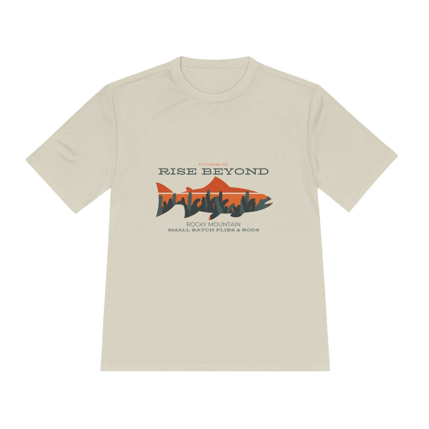 Rise Beyond Rocky Mountain Skyline Trout Tee - Adventure-Ready Unisex Moisture Wicking Tee