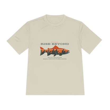 Rise Beyond Rocky Mountain Skyline Trout Tee - Adventure-Ready Unisex Moisture Wicking Tee
