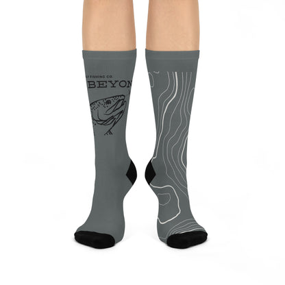Rise Beyond Trout Head Topo Socks Fishing Comfort Crew Socks
