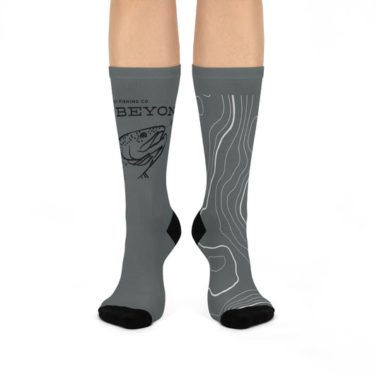 Rise Beyond Trout Head Topo Socks Fishing Comfort Crew Socks