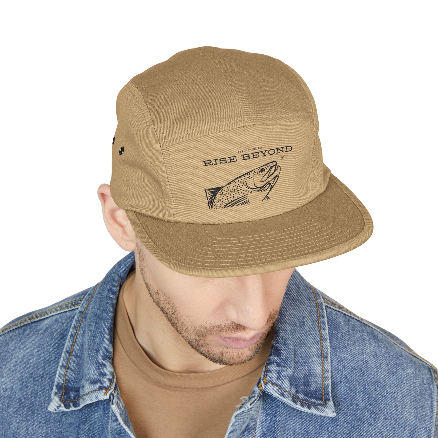 Rise Beyond Fish Embroidered 5-Panel Cap — Outdoor Fishing Hat