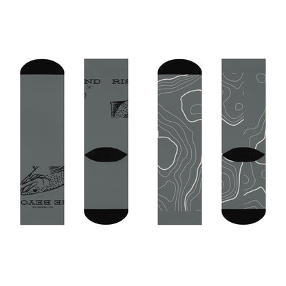 Rise Beyond Trout Head Topo Socks Fishing Comfort Crew Socks