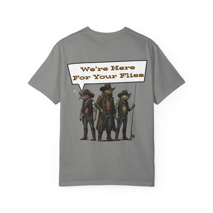 We’re Here for Your Flies – Outlaw Trio Fly Fishing Tee Cowboy Graphic T-Shirt Cowboy Humor
