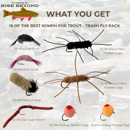 Sure Hit Nymph Fly Assortment – Euro Nymphing – Scuds, Mop Flies, San Juan Worms, Pat’s Rubber Legs, and Eggs