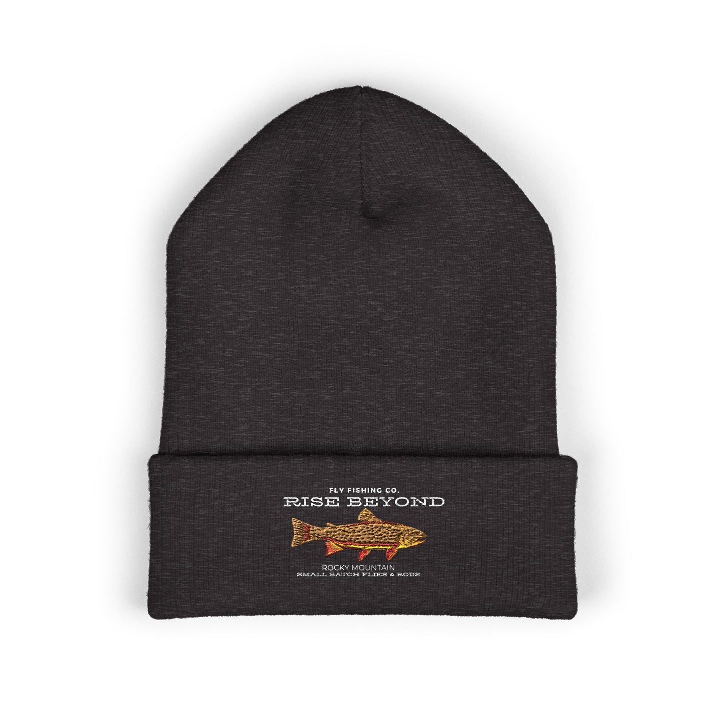 Embroidered Trout Cuffed Beanie — "Fish Beyond" Outdoor Fishing Knit Hat