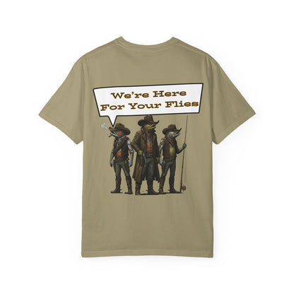 We’re Here for Your Flies – Outlaw Trio Fly Fishing Tee Cowboy Graphic T-Shirt Cowboy Humor
