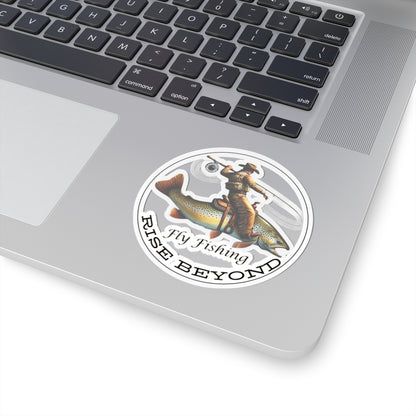 Cowboy Riding Trout Circle Fly Fishing Stickers