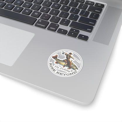 Cowboy Riding Trout Circle Fly Fishing Stickers