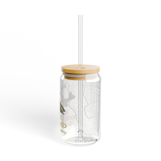 Rise Beyond Cowboy Trout Glass Cup with Bamboo Lid & Straw – Reusable Tumbler for Coffee, Tea & Cold Drinks