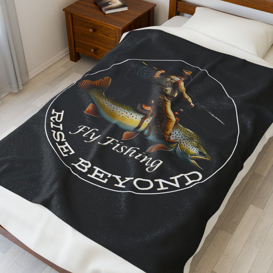Rise Beyond Cowboy Trout Throw Blanket – Cozy Fleece for Home, Cabin & Camp