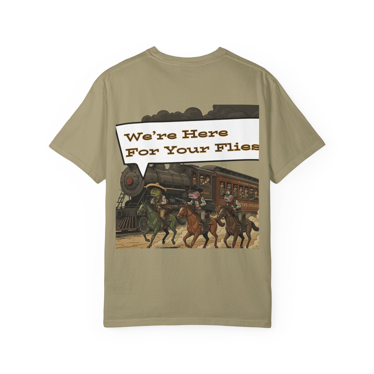 We’re Here for Your Flies – Trout Train Heist Fly Fishing Tee Vintage Cowboy Graphic T-Shirt Outdoor Adventure Tee