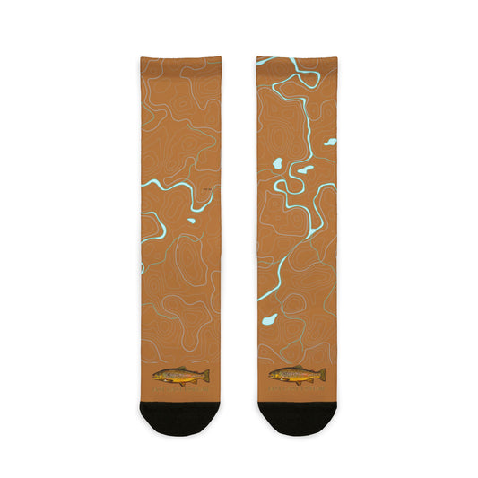 Last Cast I Swear Brown Trout Socks | Topographic Fly Fishing Crew Socks