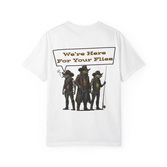 We’re Here for Your Flies – Outlaw Trio Fly Fishing Tee Cowboy Graphic T-Shirt Cowboy Humor