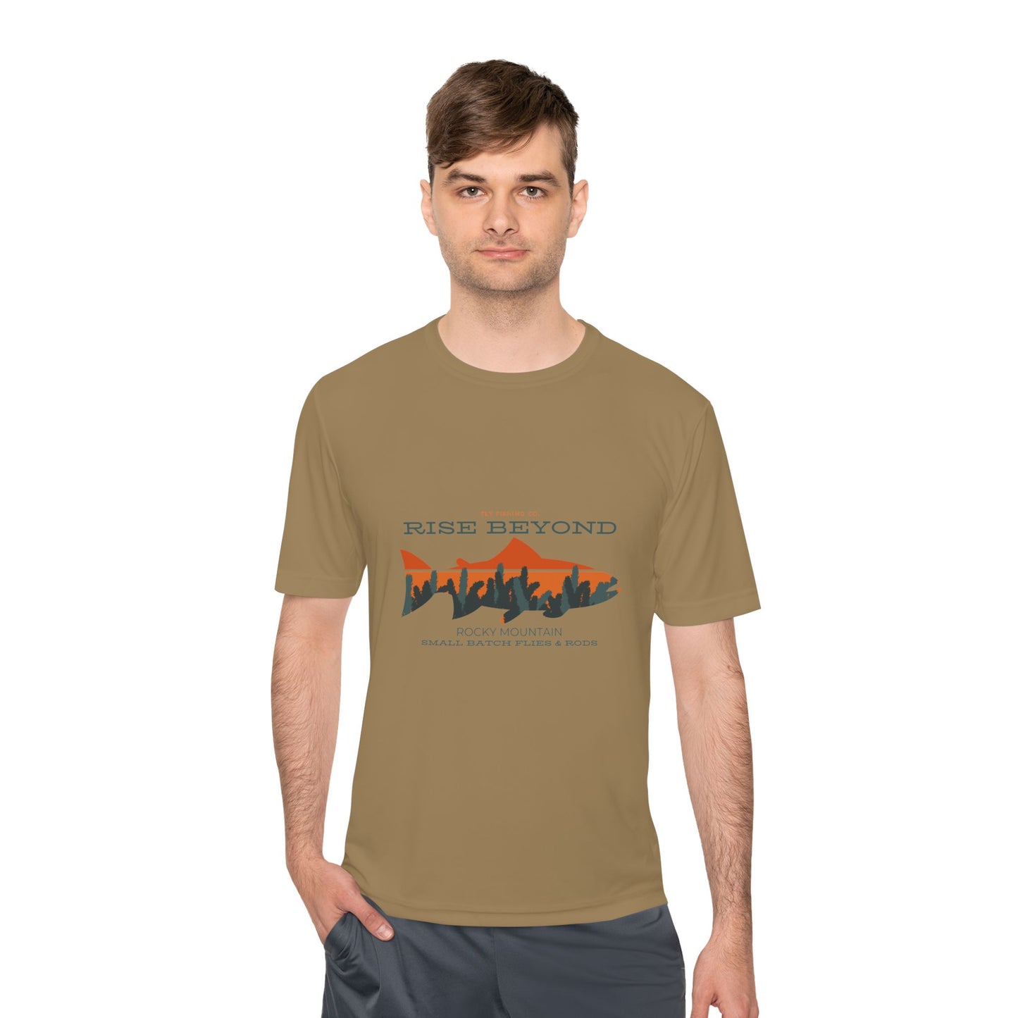 Rise Beyond Rocky Mountain Skyline Trout Tee - Adventure-Ready Unisex Moisture Wicking Tee