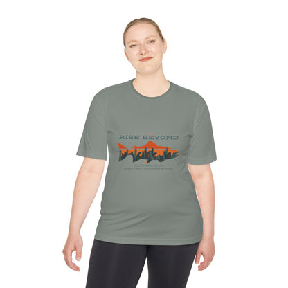 Rise Beyond Rocky Mountain Skyline Trout Tee - Adventure-Ready Unisex Moisture Wicking Tee