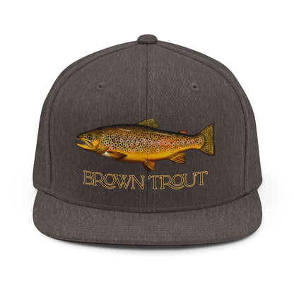 Brown Trout Snapback Hat — Embroidered Fishing Cap for Anglers