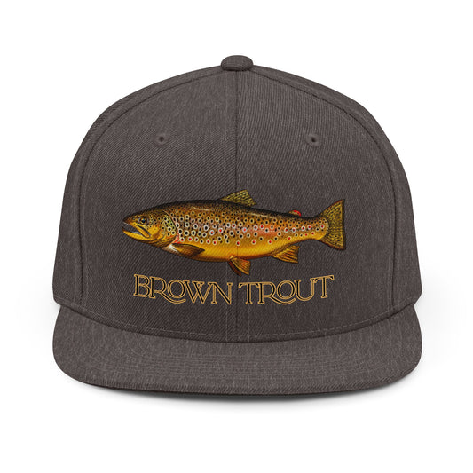 Brown Trout Snapback Hat — Embroidered Fishing Cap for Anglers