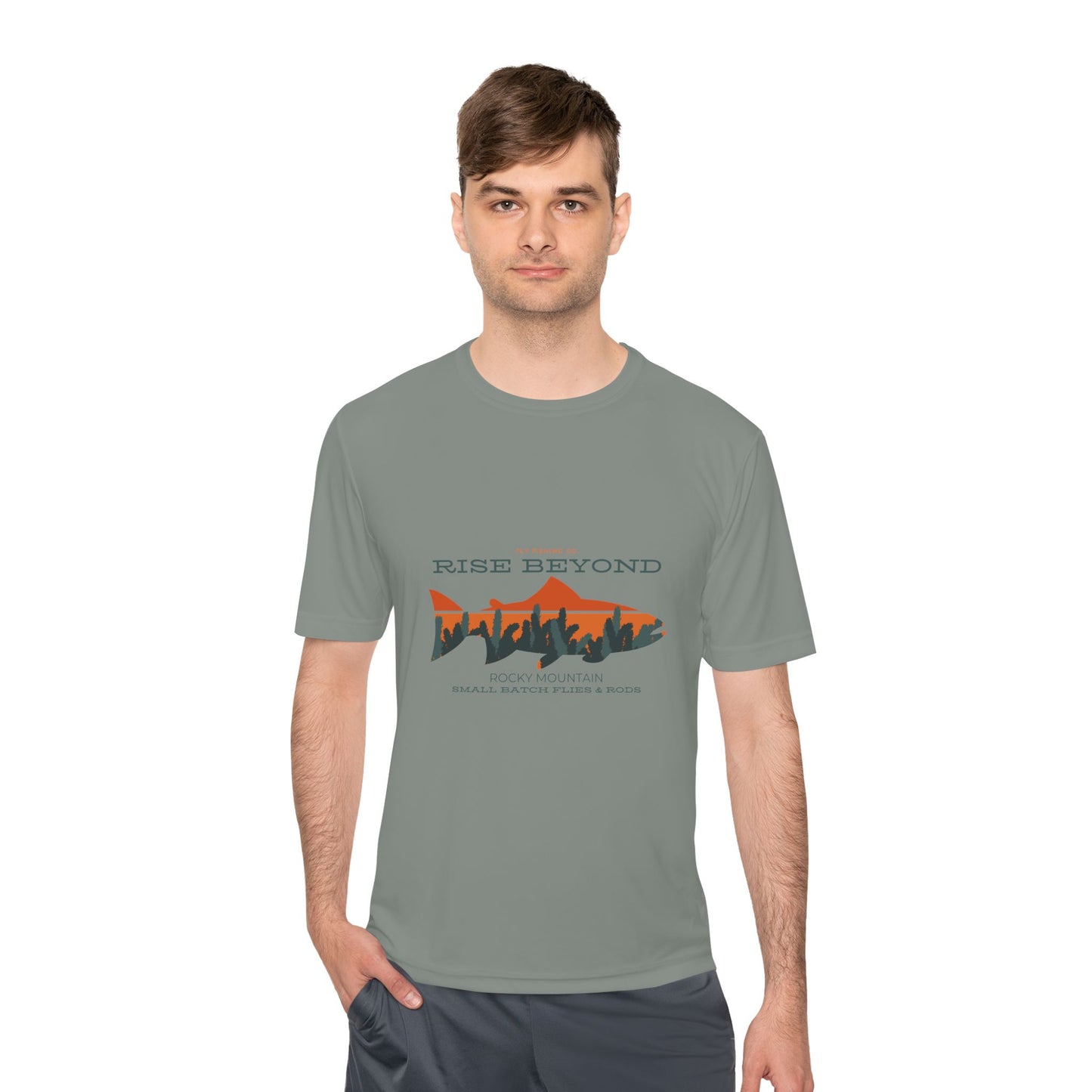 Rise Beyond Rocky Mountain Skyline Trout Tee - Adventure-Ready Unisex Moisture Wicking Tee
