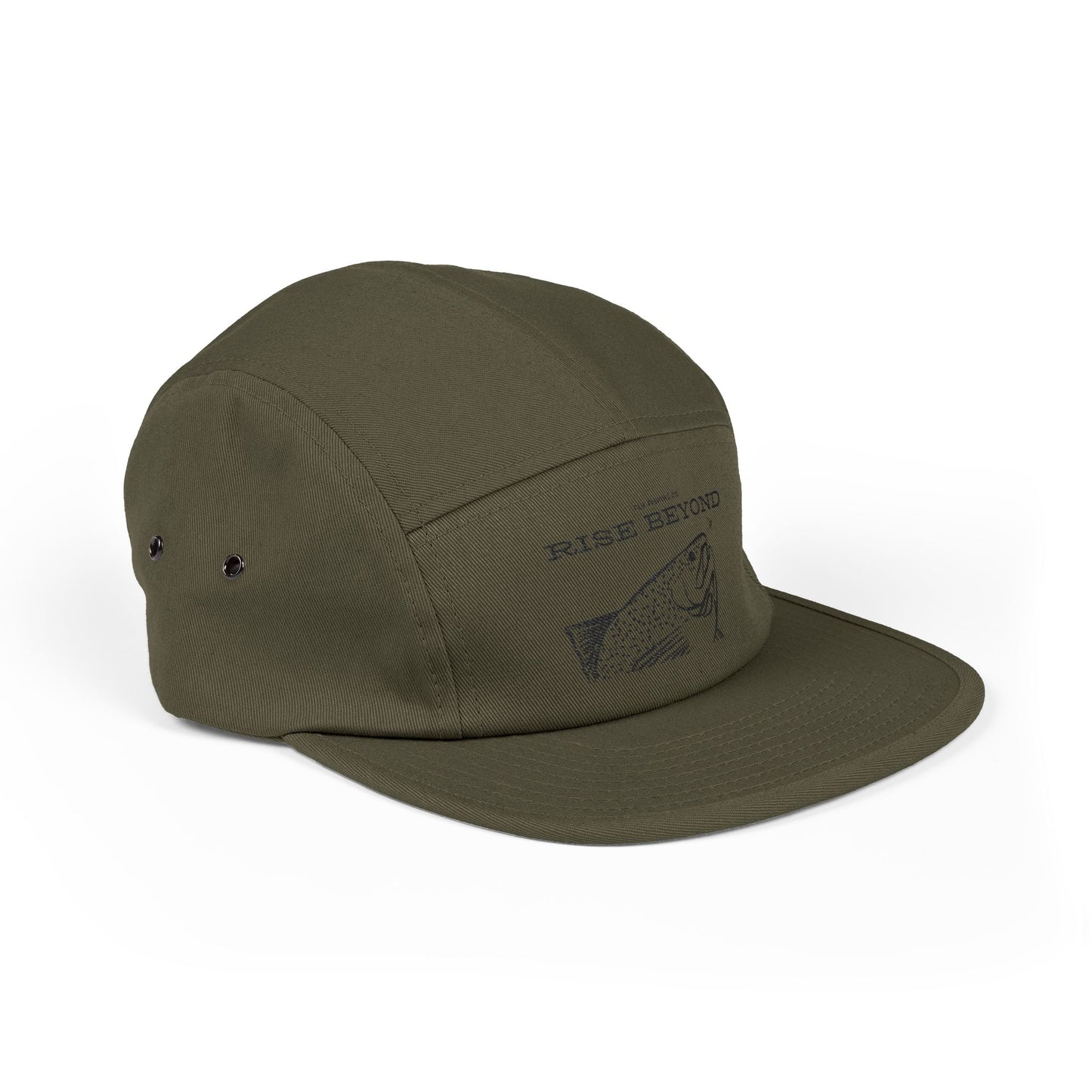 Rise Beyond Fish Embroidered 5-Panel Cap — Outdoor Fishing Hat