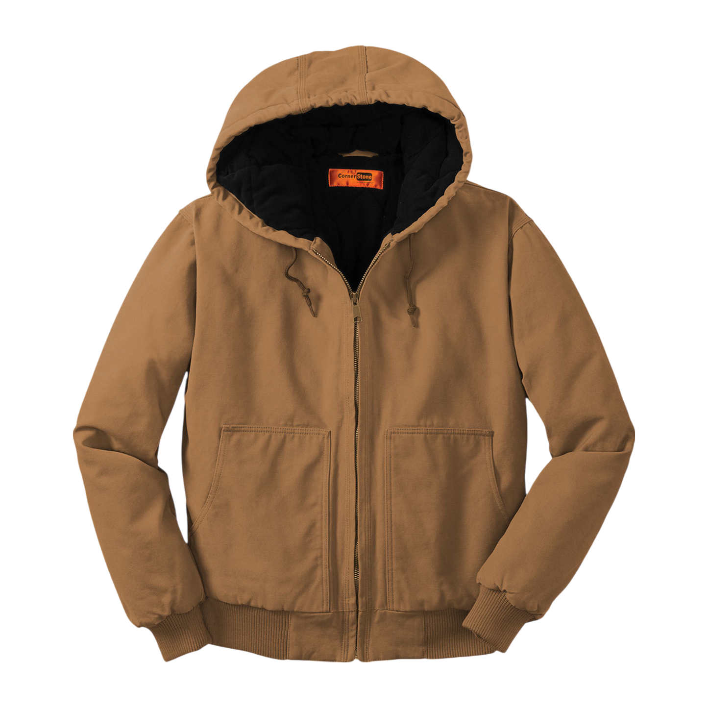 Embroidered Men's Duck Cloth Hooded Work Jacket – Durable Workwear with Logo Chest Stitching