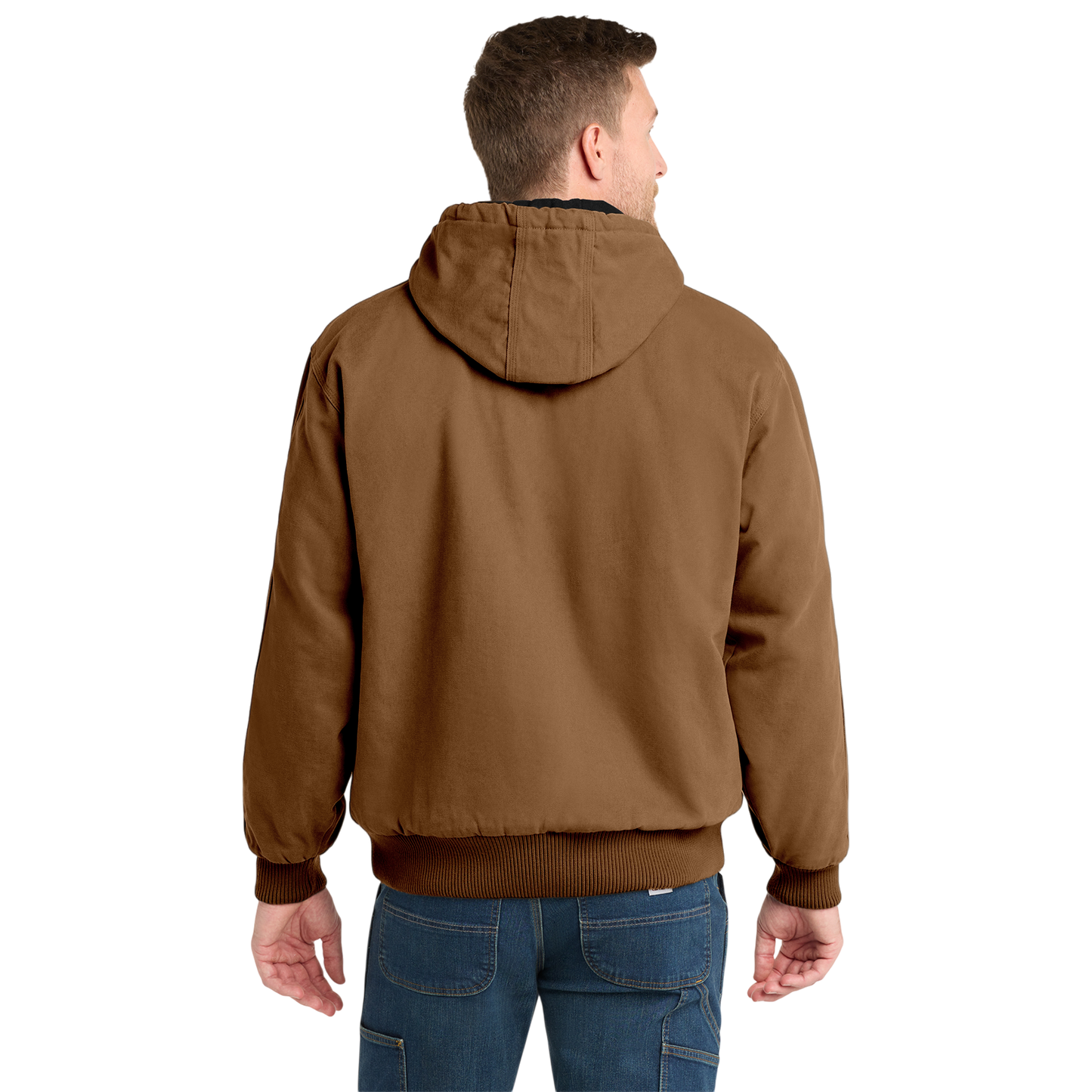 Embroidered Men's Duck Cloth Hooded Work Jacket – Durable Workwear with Logo Chest Stitching