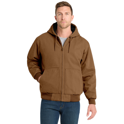 Embroidered Men's Duck Cloth Hooded Work Jacket – Durable Workwear with Logo Chest Stitching