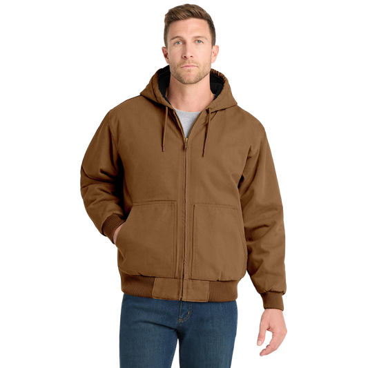 Embroidered Men's Duck Cloth Hooded Work Jacket – Durable Workwear with Logo Chest Stitching