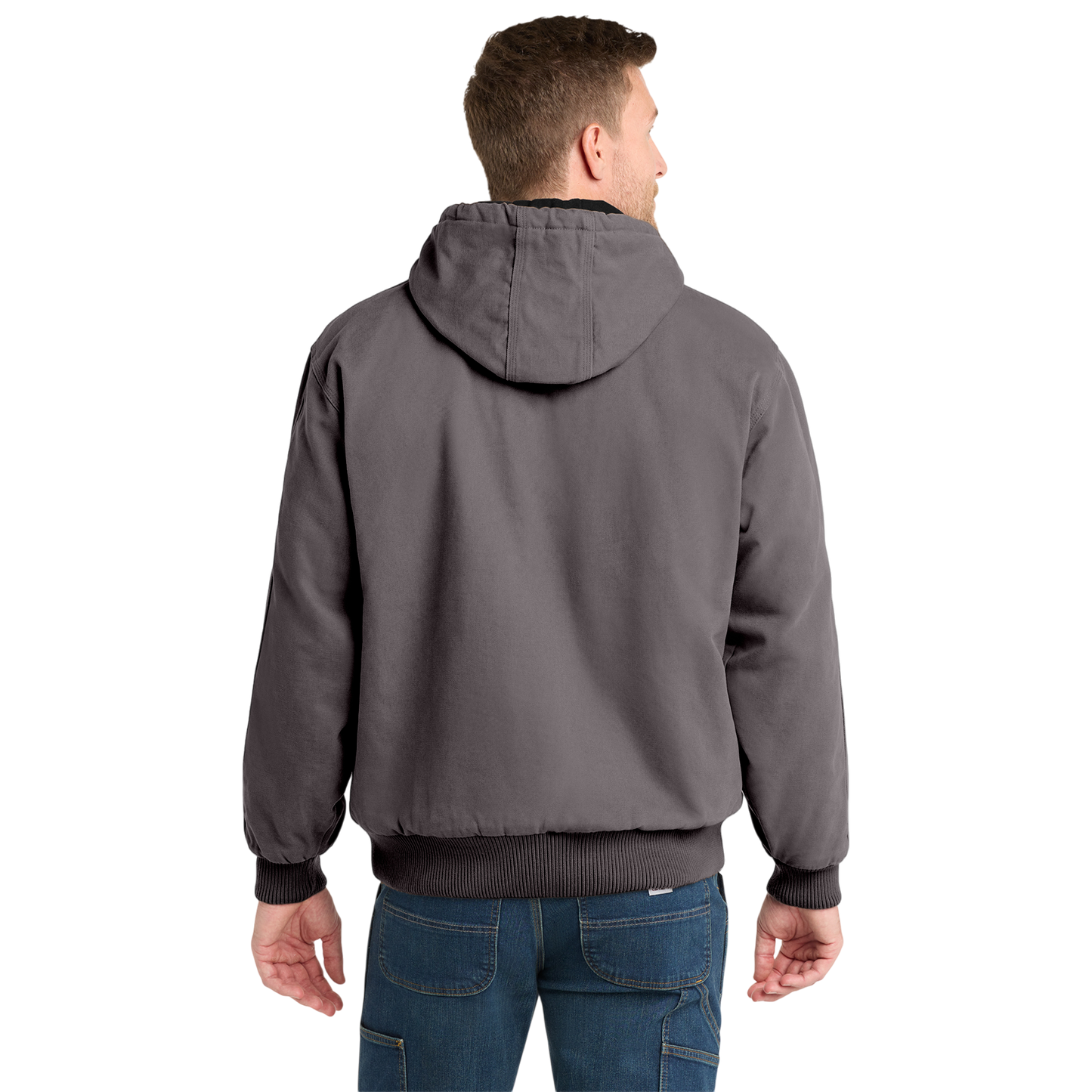 Embroidered Men's Duck Cloth Hooded Work Jacket – Durable Workwear with Logo Chest Stitching